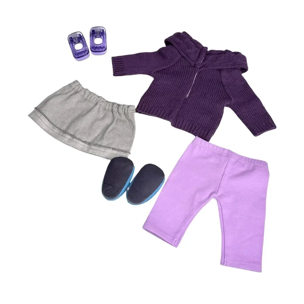 American Girl McKenna School Outfit Doll Sweater Skirt Shoes Leggings Hair Clips